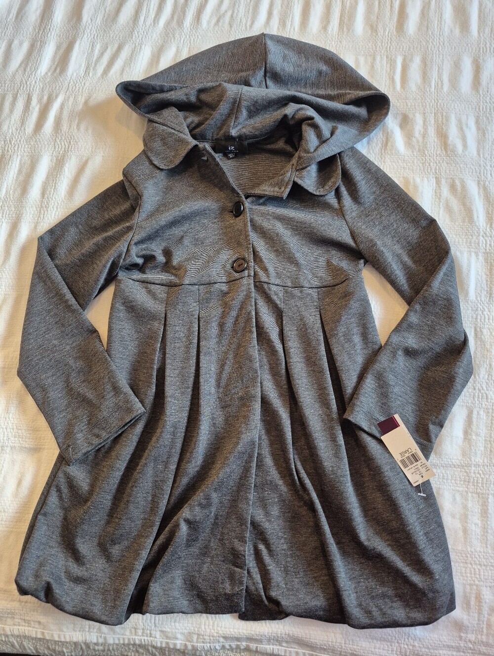 Amy Byer girls Large single-breasted hooded knit peacoat gray NWT